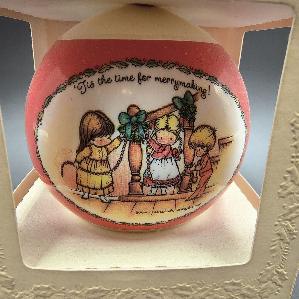 1981 Hallmark Joan Walsh Anglund Satin Ball Ornament - Time for Merrymaking